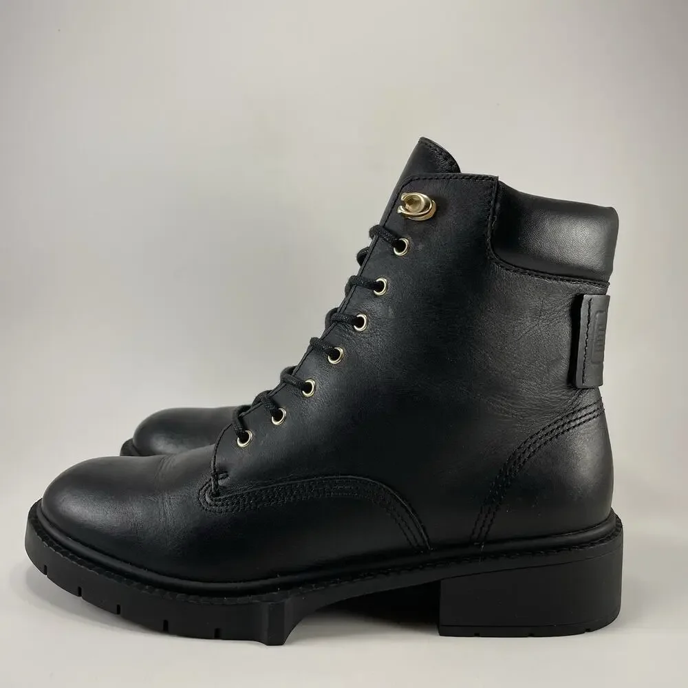 Coach Lorimer Black Leather Combat Boots Womens Size 8.5 B G5293 Chunky Lug Sole